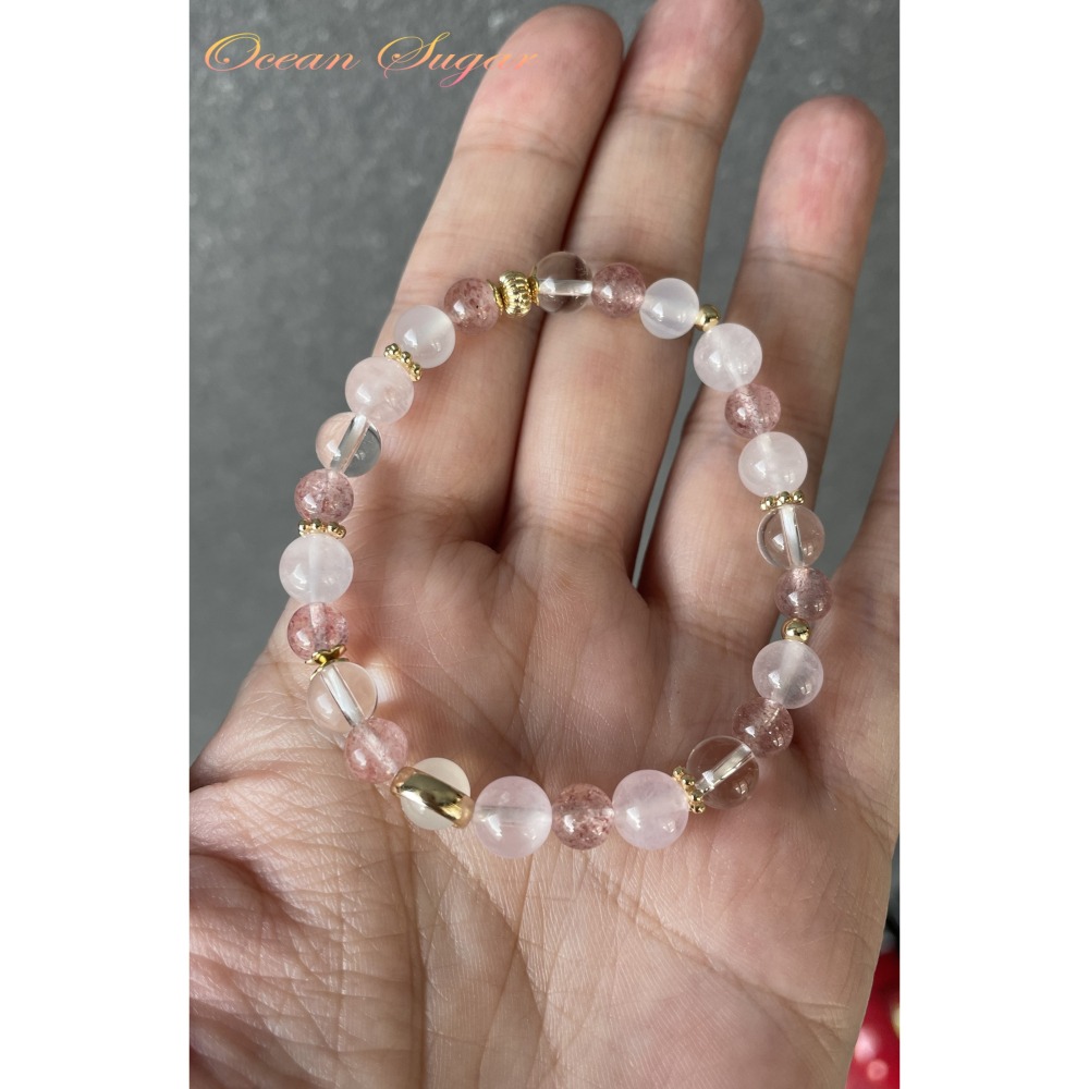 Ocean Sugar 天然水晶 設計手鍊 草莓晶 摩根石 白水晶 白玉髓-細節圖3