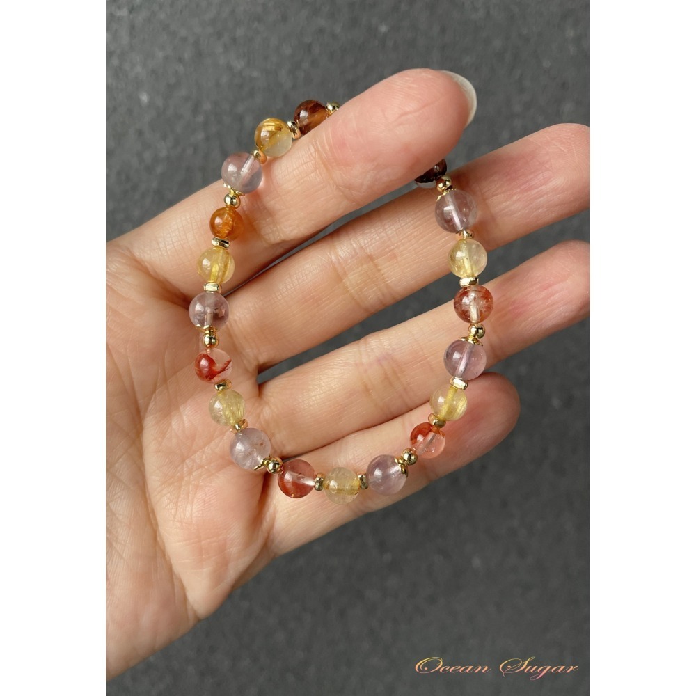 Ocean Sugar 天然水晶 設計手鍊 鈦晶 紫幽靈 膠花-細節圖2