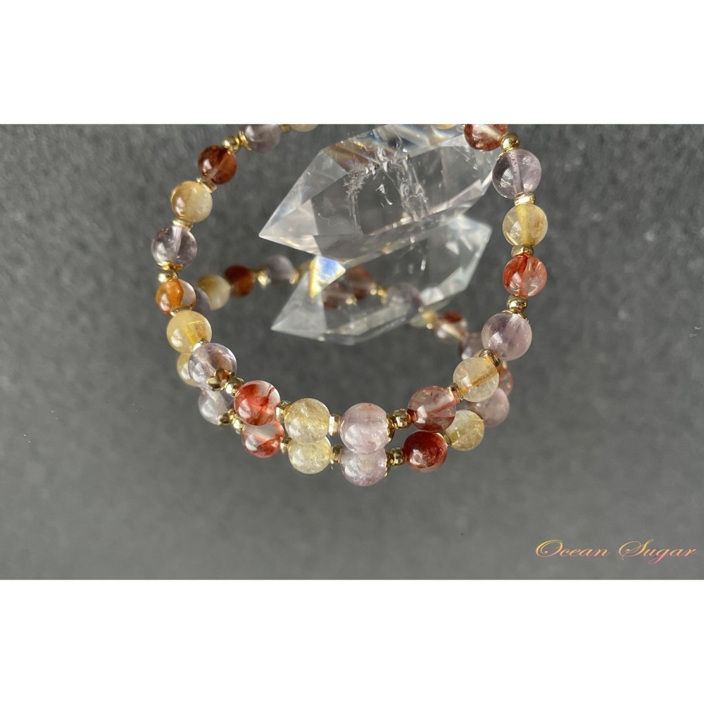 Ocean Sugar 天然水晶 設計手鍊 鈦晶 紫幽靈 膠花-細節圖3