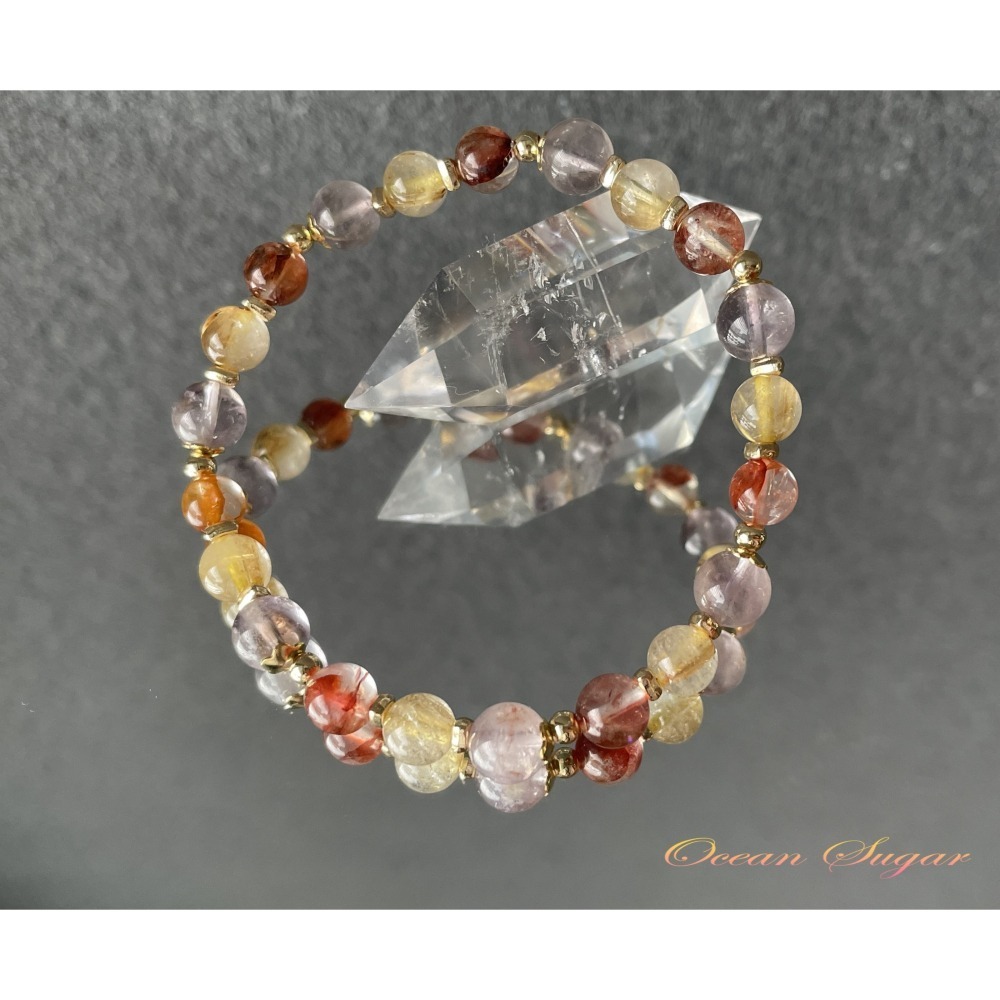 Ocean Sugar 天然水晶 設計手鍊 鈦晶 紫幽靈 膠花-細節圖4