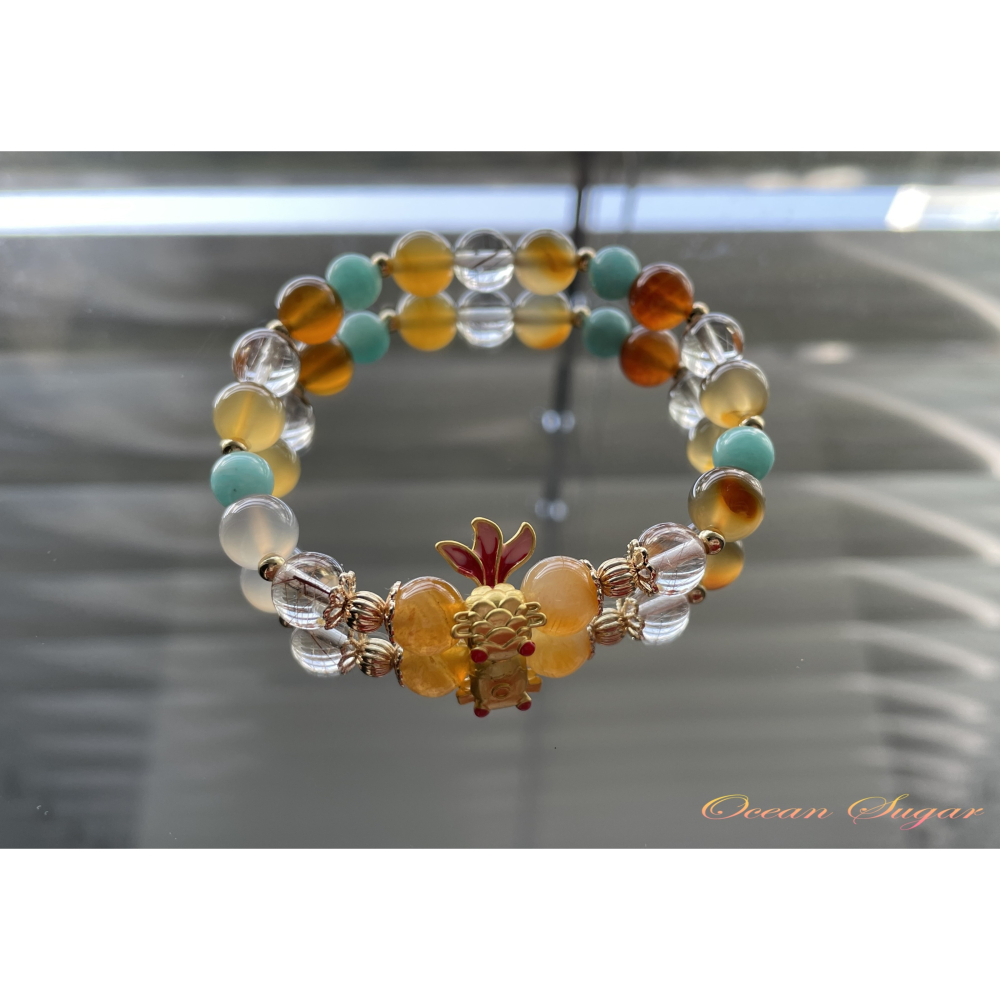 Ocean Sugar 天然水晶 設計款 黃瑪瑙 紅銅髮 天河石 金魚包金配件-細節圖2