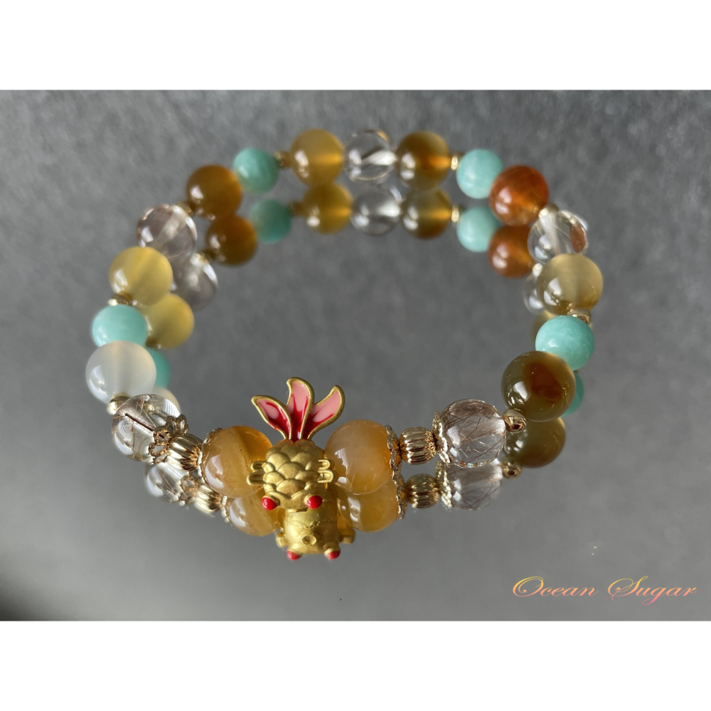 Ocean Sugar 天然水晶 設計款 黃瑪瑙 紅銅髮 天河石 金魚包金配件-細節圖3