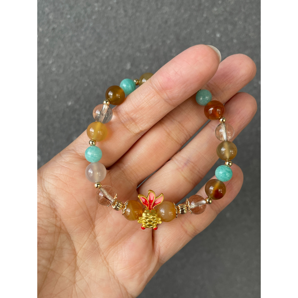 Ocean Sugar 天然水晶 設計款 黃瑪瑙 紅銅髮 天河石 金魚包金配件-細節圖4