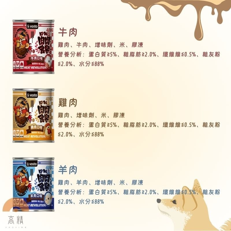 vosto KI PAI肉肉食客 400g 狗罐頭 狗罐 寵物罐頭 狗罐頭 小狗點心 狗食品 副食罐-細節圖3