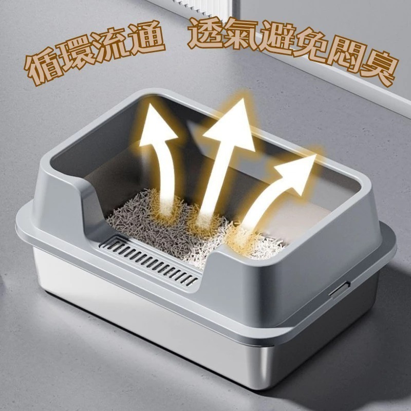 【7-ELEVEN 門市團購】不鏽鋼貓砂盆 黑色 開放式貓砂盆 加高貓砂盆 貓廁所 大貓砂盆 巨大貓砂盆 半封閉貓砂盆-細節圖2