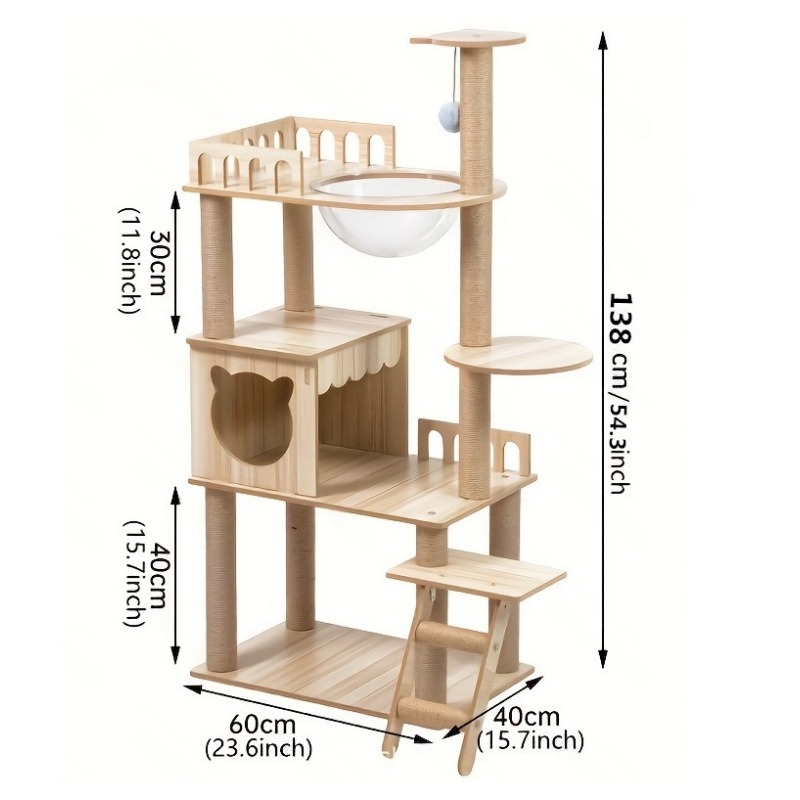 貓跳台 跳台 貓爬架 太空艙 貓抓柱 貓窩 貓咪跳台 貓抓板 貓咪別墅 旋轉貓窩 貓屋 劍麻抓窩 絨布貓跳台-規格圖9