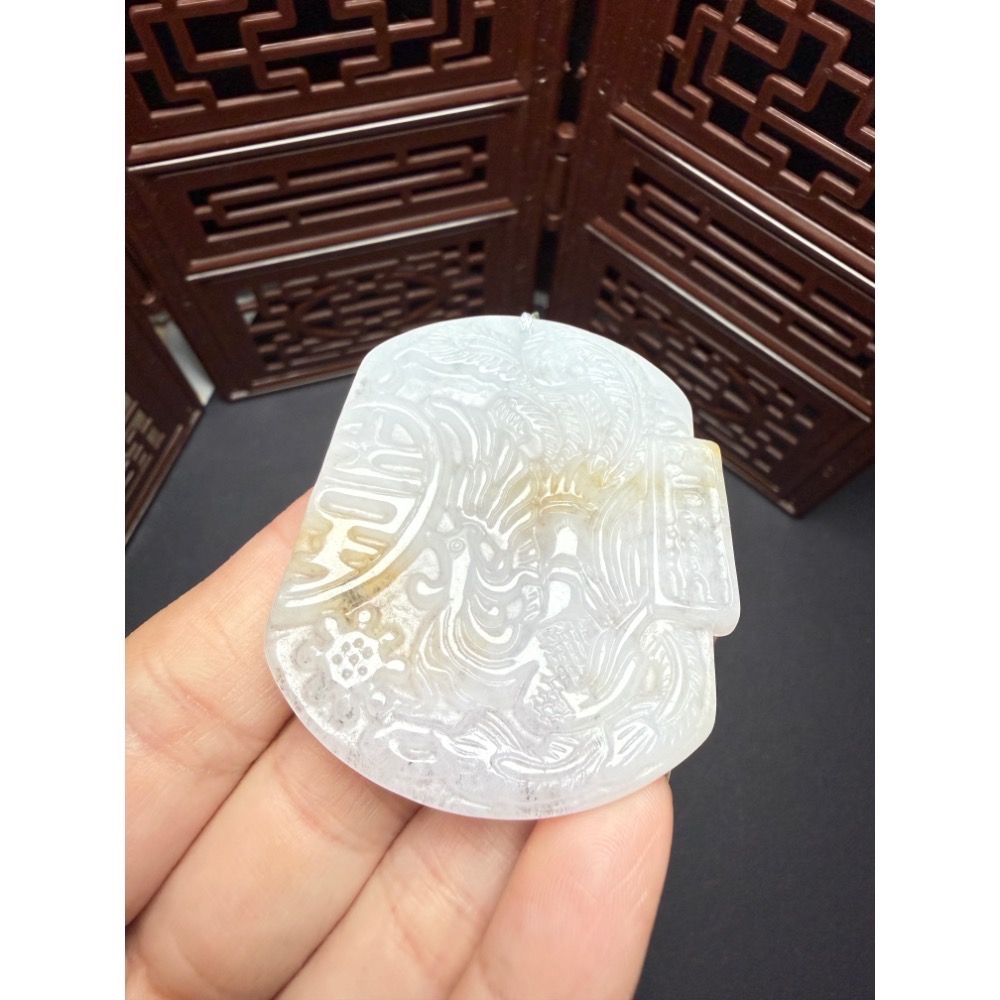 【玄沁｜初次相玉】佳偶天成｜天然翡翠龍鳳囍字對牌套組（一對販售）-細節圖3