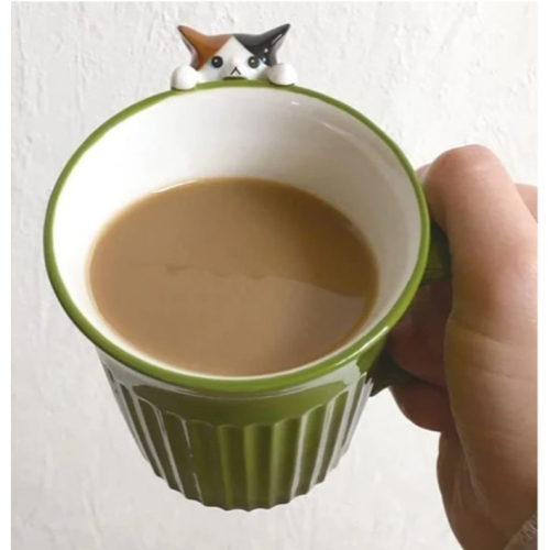 【杯杯選品店】愛的凝視 Niromekko 貓咪馬克杯 貓奴必備 三花貓專區 綠色咖啡杯 陶瓷杯 250ML 現貨