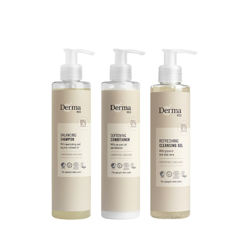 【Derma】大地 Eco 滋潤潔淨三入組(洗髮露250ml+護髮乳250ml+潔顏露200ml)/清潔/保濕/無添加