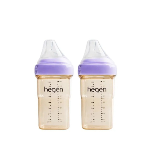 【hegen】金色奇蹟PPSU多功能方圓型寬口奶瓶 240ml 雙瓶組 - 沁藍、嫣粉、漾紫