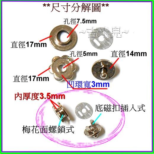 ~吉米兒~拼布配材-17mm梅花面14mm超薄插式磁扣/磁釦(面蓋螺鎖式)-細節圖4