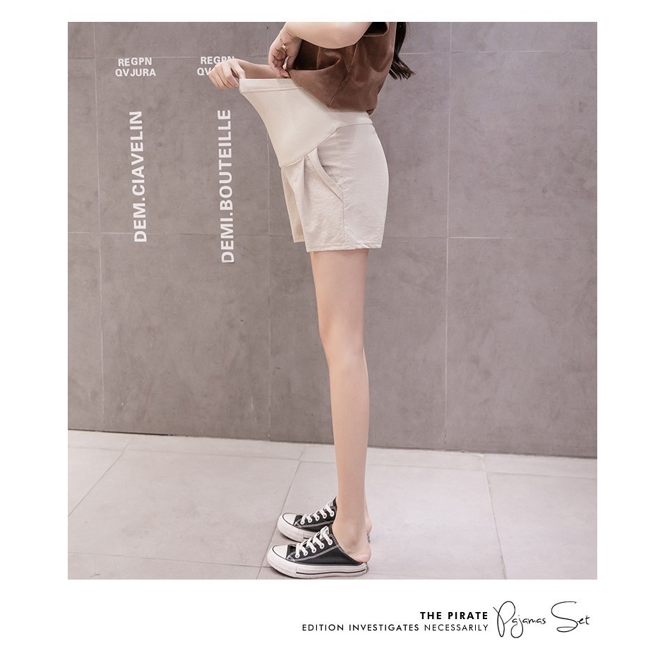 台灣現貨 三分棉麻托腹褲 短褲 孕婦短褲 孕婦褲 加大尺碼 Babyshare 時尚孕婦裝【OCS010】-細節圖8