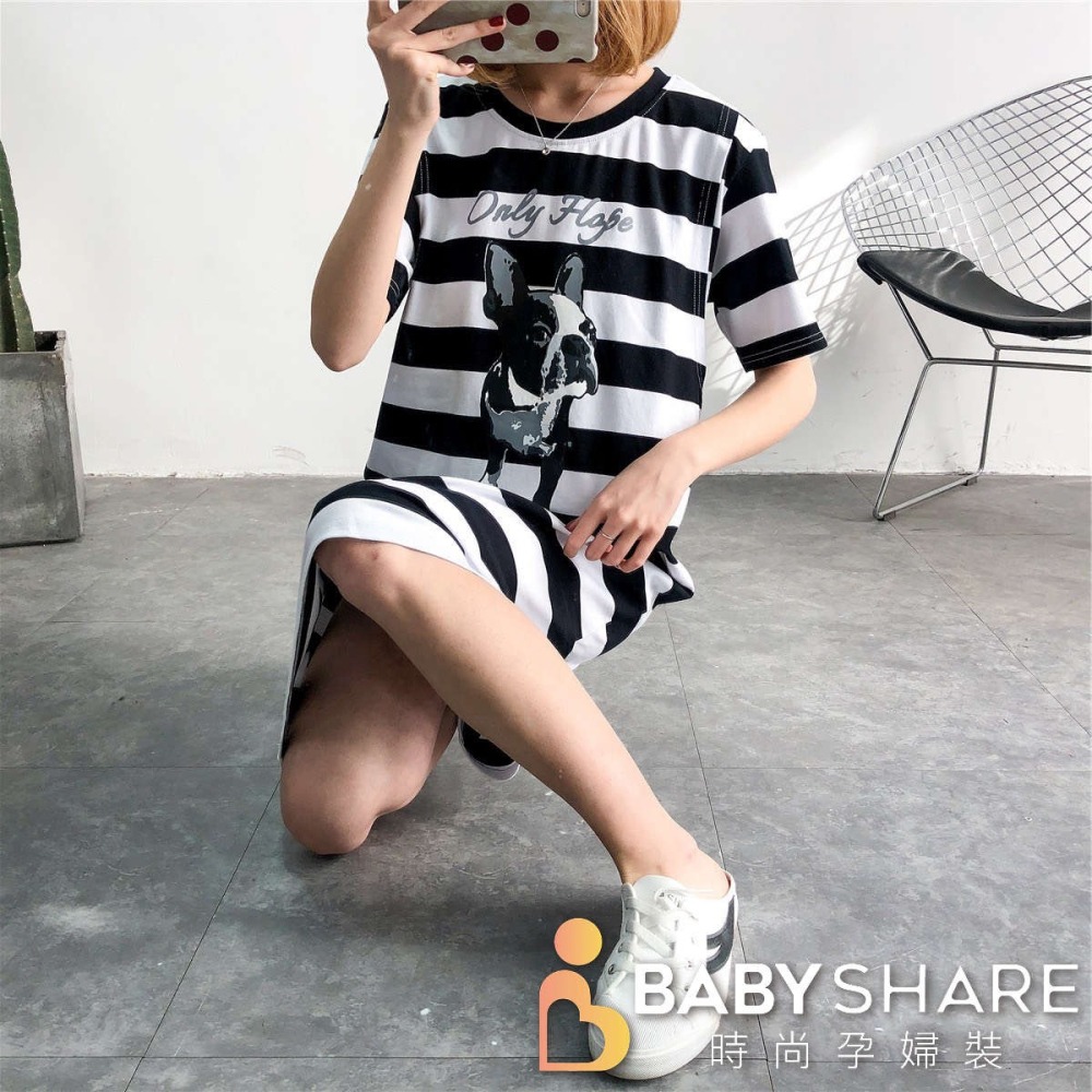 台灣現貨 法鬥卡通哺乳裙 有/無口袋 短袖 哺乳衣 純棉 孕婦裝 BabyShare時尚孕婦裝【J1S040】-細節圖5