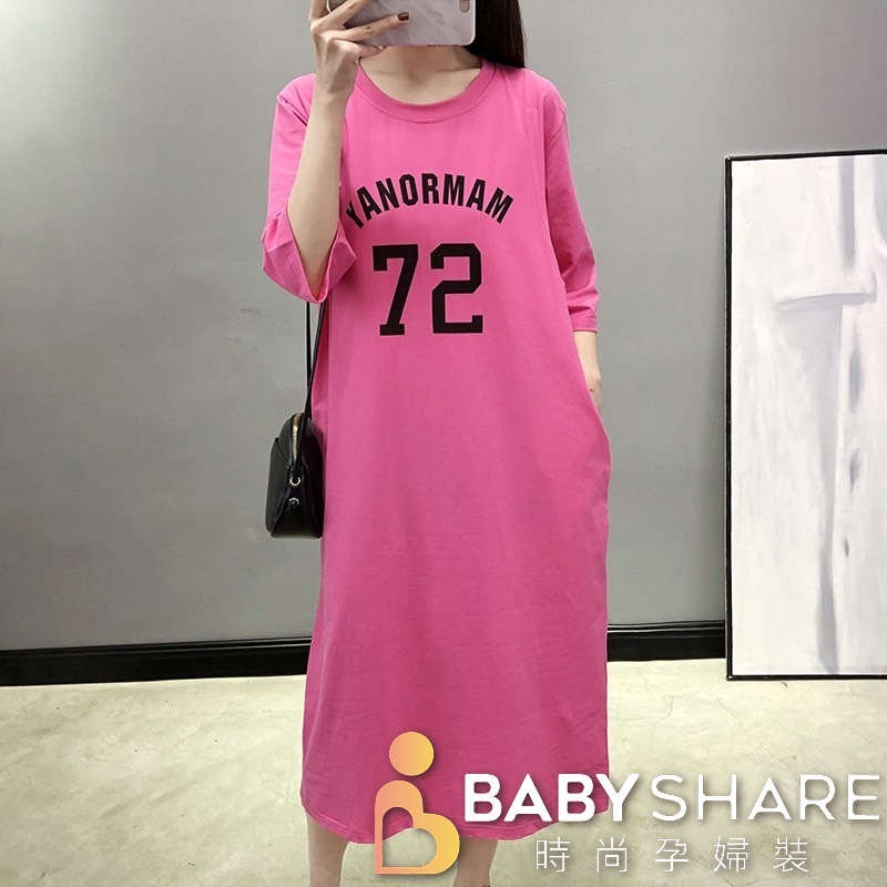 台灣出貨 72桃紅哺乳裙-有口袋 月子裙 哺乳衣 孕婦睡衣 孕婦裝 BabyShare時尚孕婦裝【J1S003】-細節圖7
