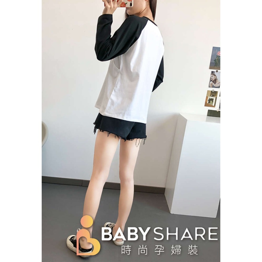 台灣現貨 貓咪拚色哺乳衣 長袖 加大尺碼 哺乳衣 孕婦裝 BABYSHARE時尚孕婦裝【J1L027】-細節圖6