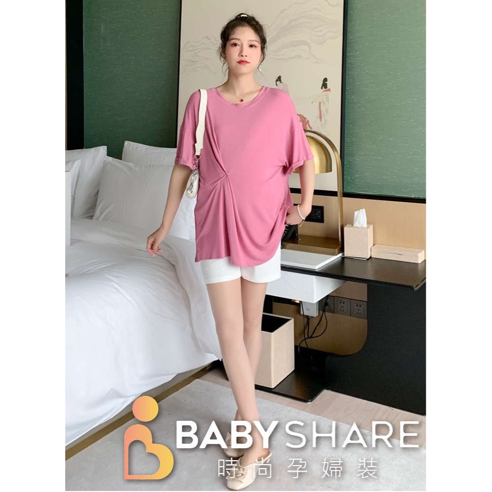 超級特價 微抓皺寬鬆莫代爾上衣 短袖 孕婦裝 BabyShare時尚孕婦裝【CH6677】-細節圖2