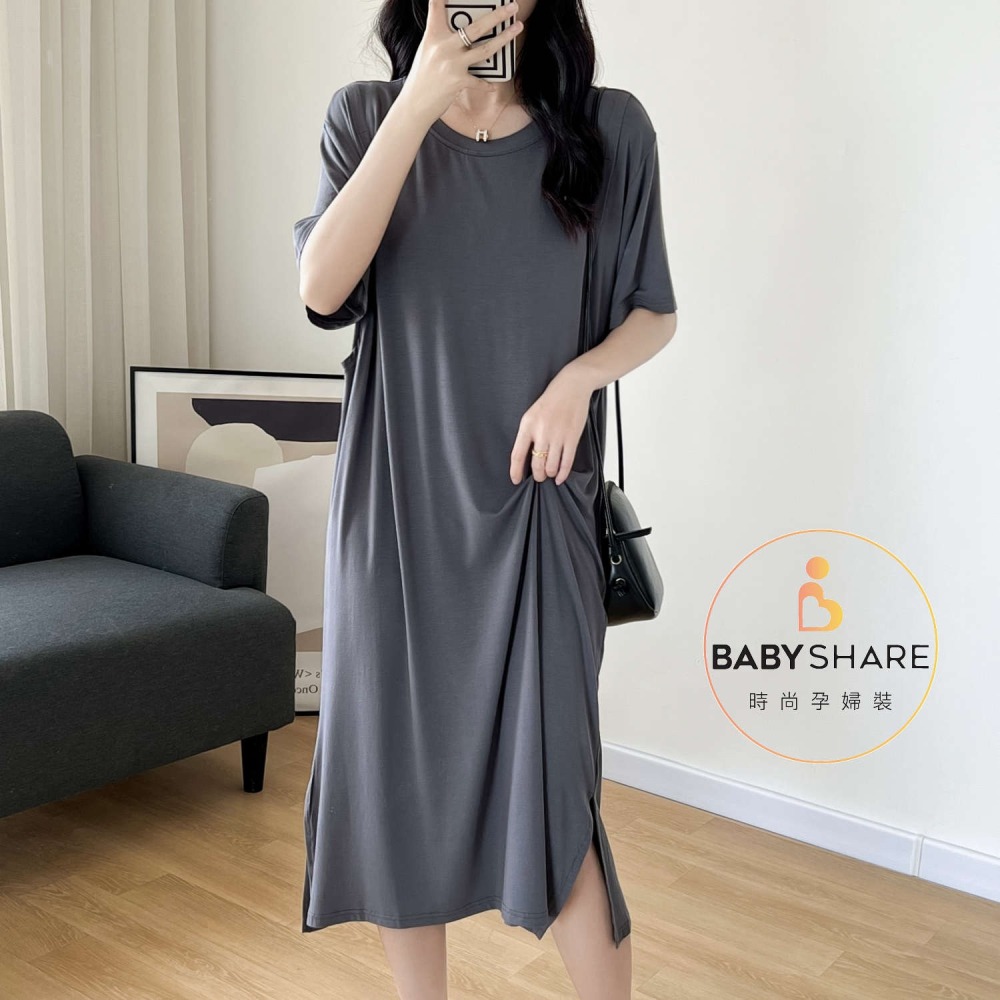台灣現貨 莫代爾哺乳裙(附胸墊) 月子裙 哺乳衣 孕婦裝 BabyShare時尚孕婦裝【J1L015】-細節圖2