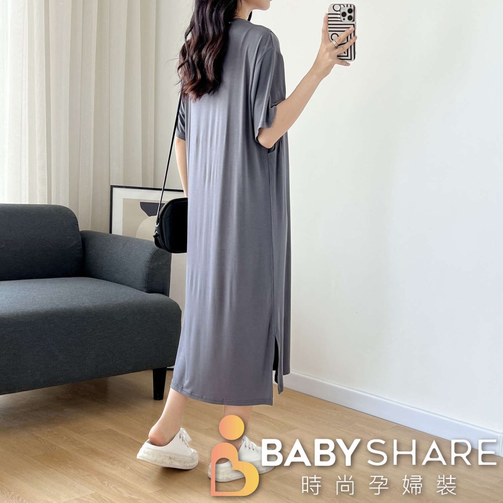 台灣現貨 莫代爾哺乳裙(附胸墊) 月子裙 哺乳衣 孕婦裝 BabyShare時尚孕婦裝【J1L015】-細節圖4