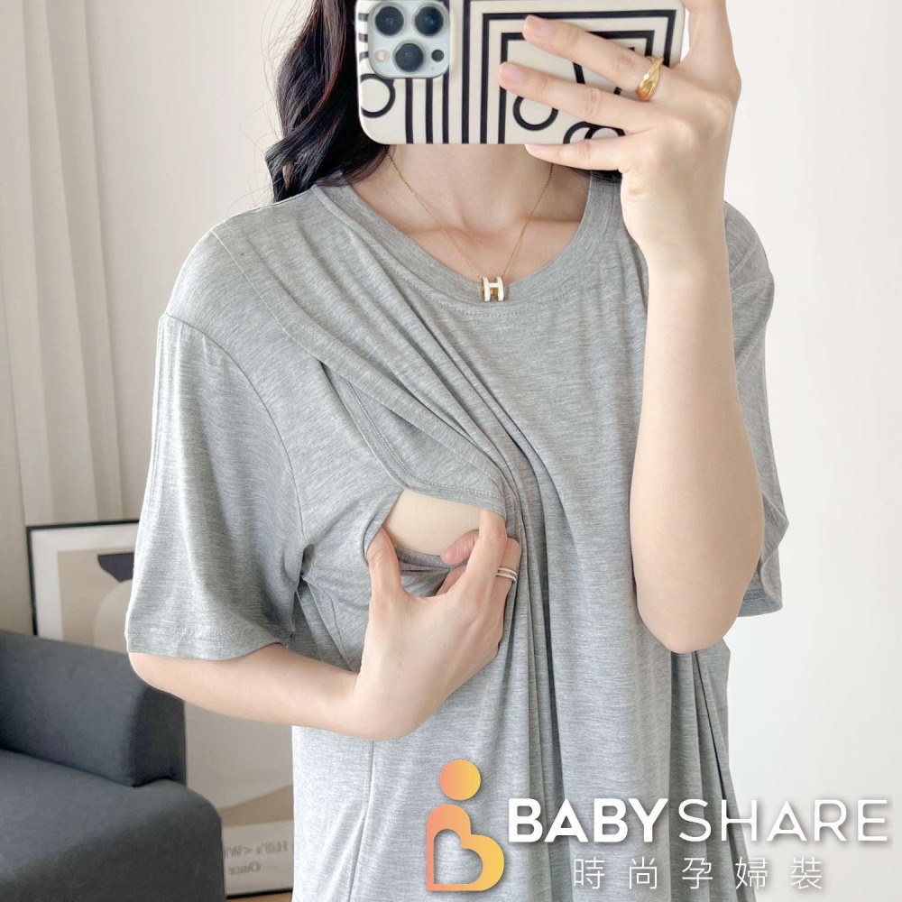 台灣現貨 莫代爾哺乳裙(附胸墊) 月子裙 哺乳衣 孕婦裝 BabyShare時尚孕婦裝【J1L015】-細節圖9