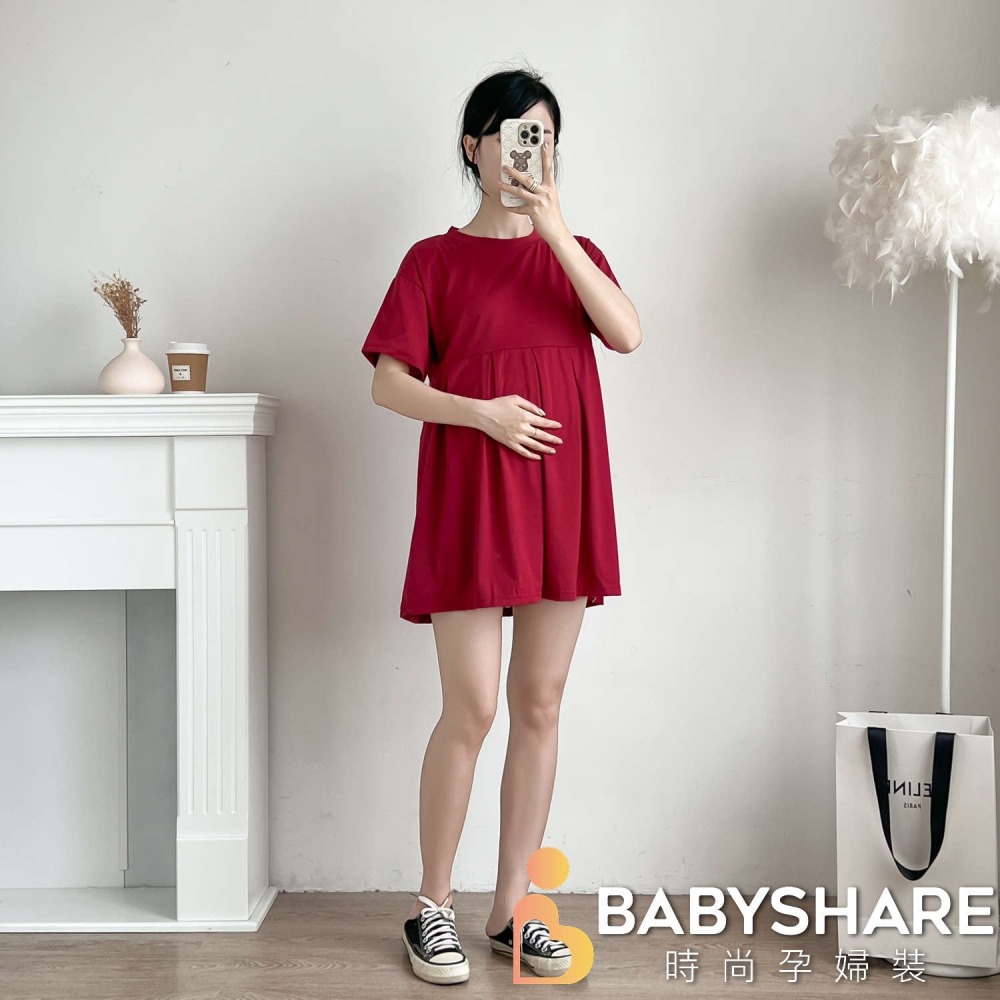 台灣出貨 A字T恤裙 短袖 孕婦裝 連身裙 BabyShare時尚孕婦裝【NUS002】-細節圖10