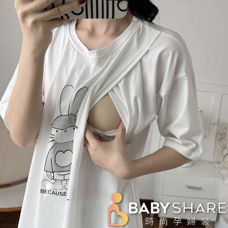 台灣現貨 愛心兔兔哺乳衣 短袖 哺乳衣 孕婦裝 BABYSHARE時尚孕婦裝【J1S029】-細節圖9