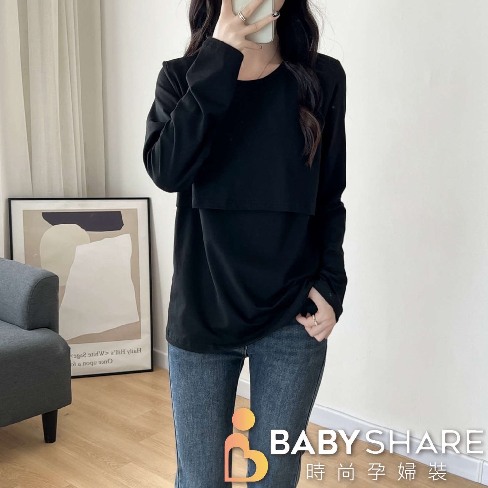 台灣現貨 經典素色棉質交叉哺乳上衣 長袖 哺乳衣 孕婦裝 BabyShare時尚孕婦裝【J1L003】-細節圖2