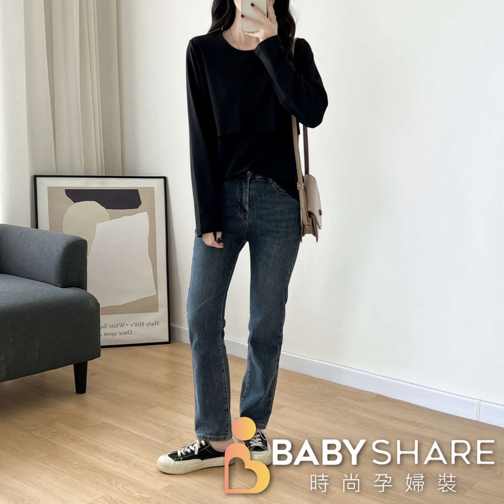台灣現貨 經典素色棉質交叉哺乳上衣 長袖 哺乳衣 孕婦裝 BabyShare時尚孕婦裝【J1L003】-細節圖3