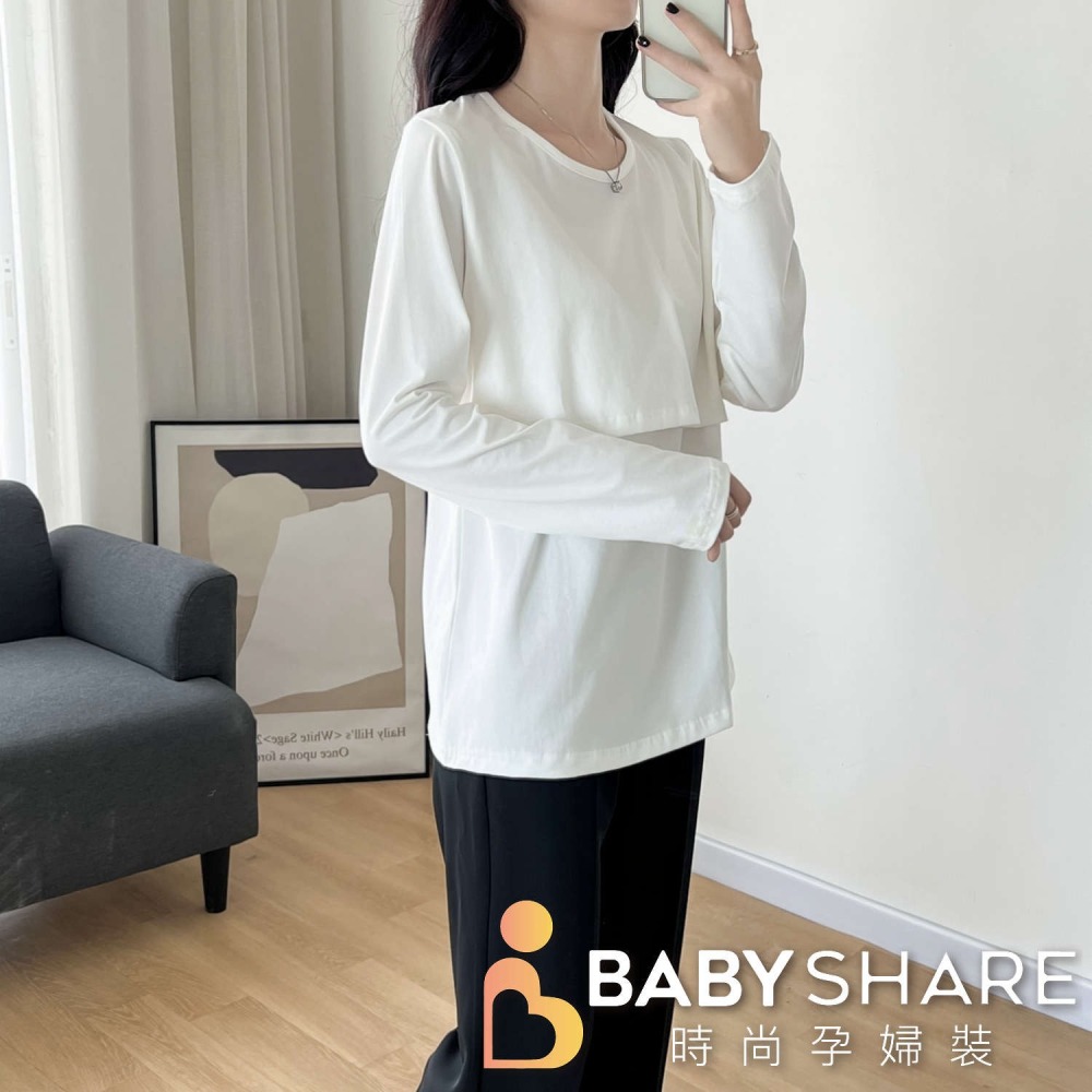 台灣現貨 經典素色棉質交叉哺乳上衣 長袖 哺乳衣 孕婦裝 BabyShare時尚孕婦裝【J1L003】-細節圖5
