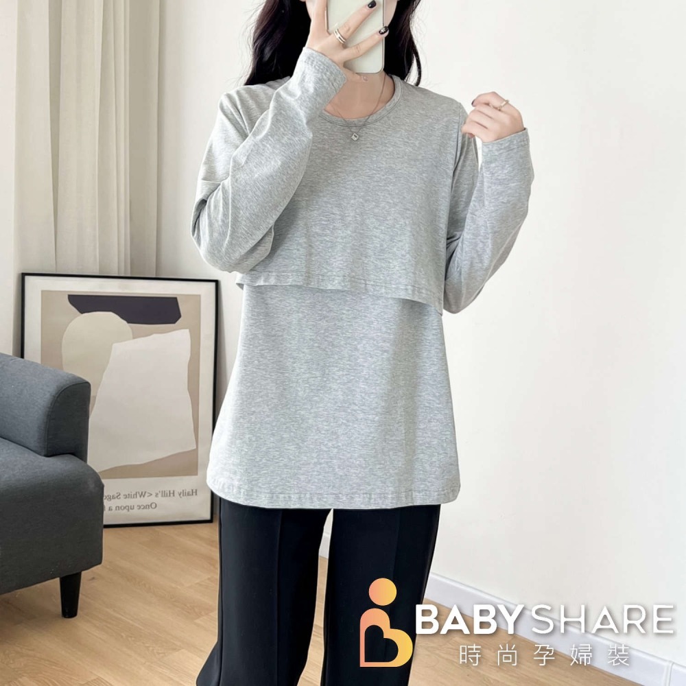 台灣現貨 經典素色棉質交叉哺乳上衣 長袖 哺乳衣 孕婦裝 BabyShare時尚孕婦裝【J1L003】-細節圖7