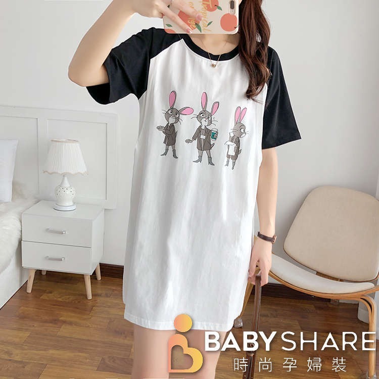 台灣現貨 兔兔拼色哺乳衣 短袖 哺乳衣 孕婦裝 BABYSHARE時尚孕婦裝【J1L026】-細節圖4