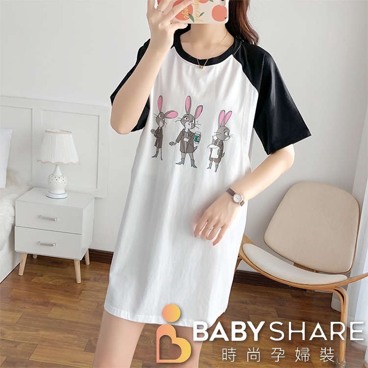 台灣現貨 兔兔拼色哺乳衣 短袖 哺乳衣 孕婦裝 BABYSHARE時尚孕婦裝【J1L026】-細節圖5