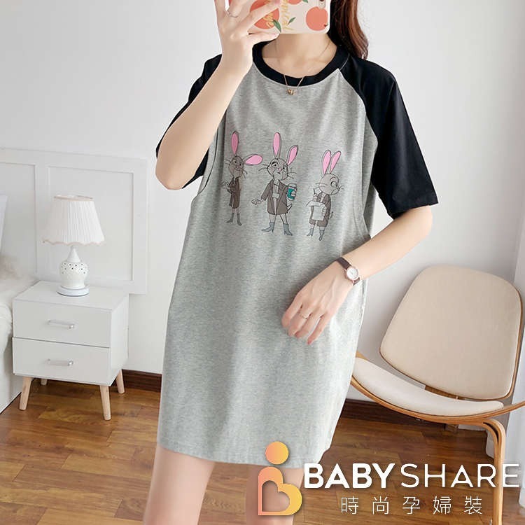 台灣現貨 兔兔拼色哺乳衣 短袖 哺乳衣 孕婦裝 BABYSHARE時尚孕婦裝【J1L026】-細節圖7