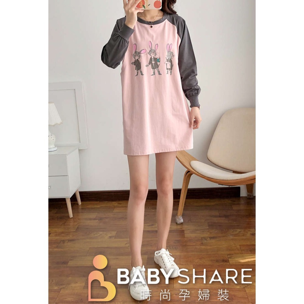 台灣現貨 兔兔拚色哺乳衣 長袖 哺乳衣 孕婦裝 BABYSHARE時尚孕婦裝【J1L026】-細節圖4