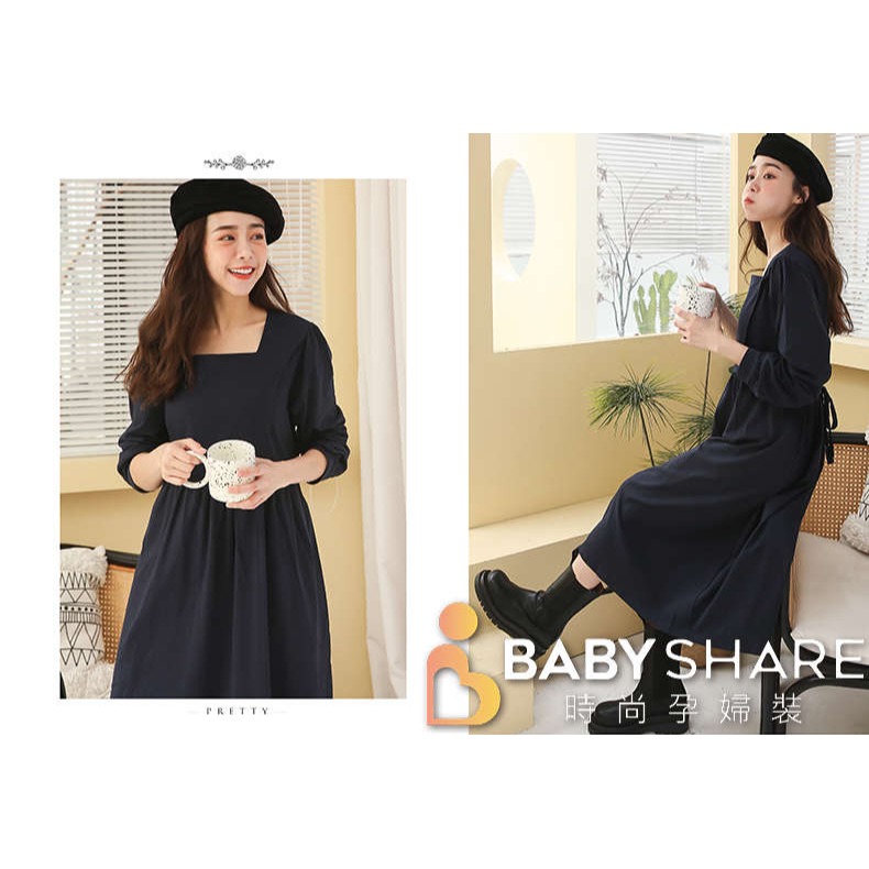 台灣現貨 一字領哺乳長裙-有口袋 長袖 孕婦裝 哺乳衣 餵奶衣 BabyShare時尚孕婦裝【CML015】-細節圖4