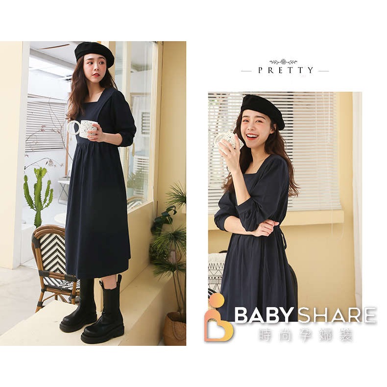 台灣現貨 一字領哺乳長裙-有口袋 長袖 孕婦裝 哺乳衣 餵奶衣 BabyShare時尚孕婦裝【CML015】-細節圖5