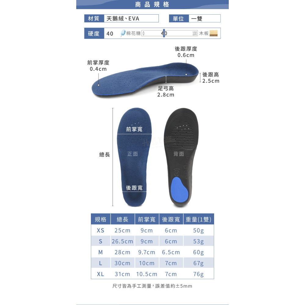 糊塗鞋匠 優質鞋材 C32 EVA絨面足弓全墊 1雙 EVA足弓墊 足弓EVA墊 減震鞋墊-細節圖3
