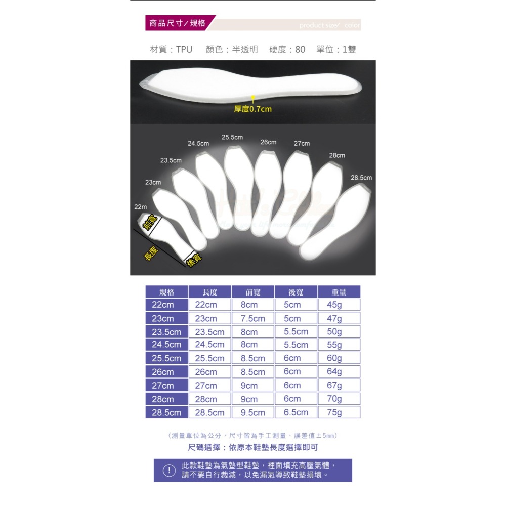 糊塗鞋匠 優質鞋材 C62 氣墊減壓鞋墊 1雙 氣墊鞋墊 強力回彈 吸收震動 柔韌耐用-細節圖3