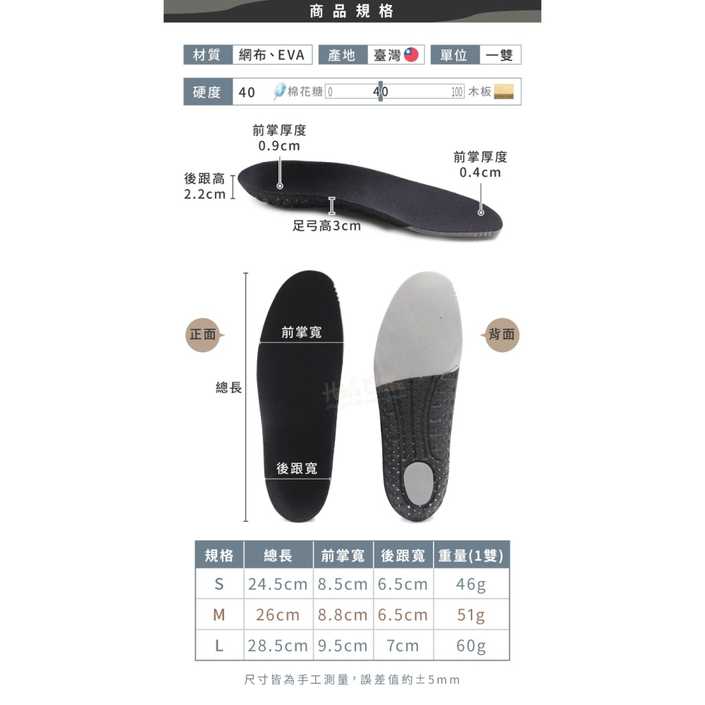 糊塗鞋匠 優質鞋材 C65 雙密度運動鞋墊 1雙 EVA鞋墊 EVA足弓鞋墊-細節圖3