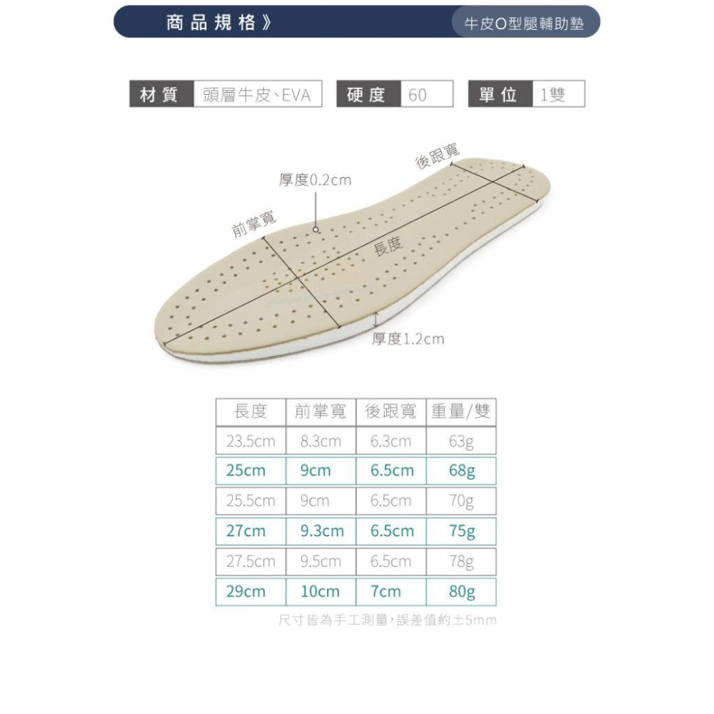 糊塗鞋匠 優質鞋材 C73 牛皮O型腿輔助墊 1雙 牛皮鞋墊 O型腿鞋墊 EVA鞋墊-細節圖3