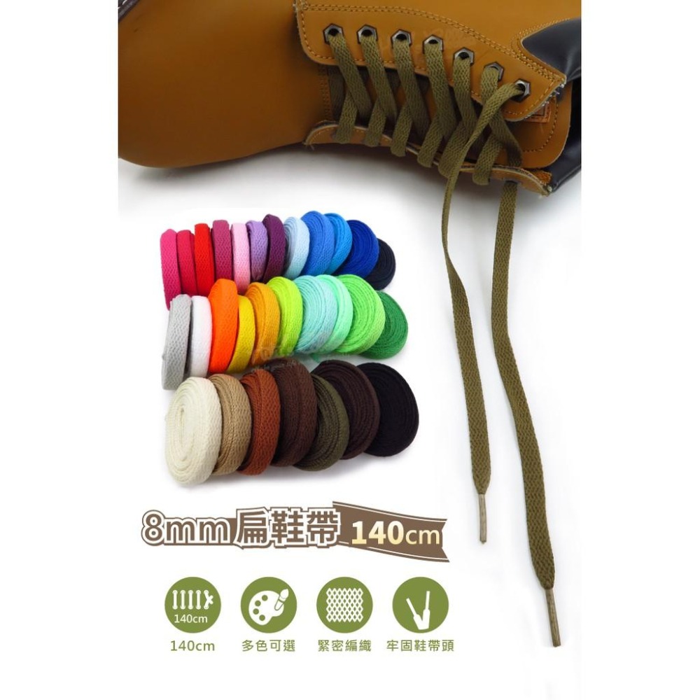 糊塗鞋匠 優質鞋材 G36 台灣製造 8mm扁鞋帶140cm 1雙 帆布鞋帶 運動鞋帶 高筒鞋帶 編織鞋帶 經典扁鞋帶-細節圖2