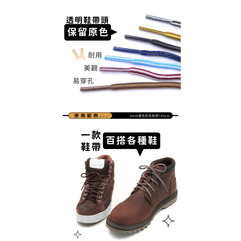 糊塗鞋匠 優質鞋材 G67 4mm雙色配色鞋帶140cm 1雙 馬丁鞋鞋帶 馬丁靴鞋帶 大黃靴鞋帶-細節圖6