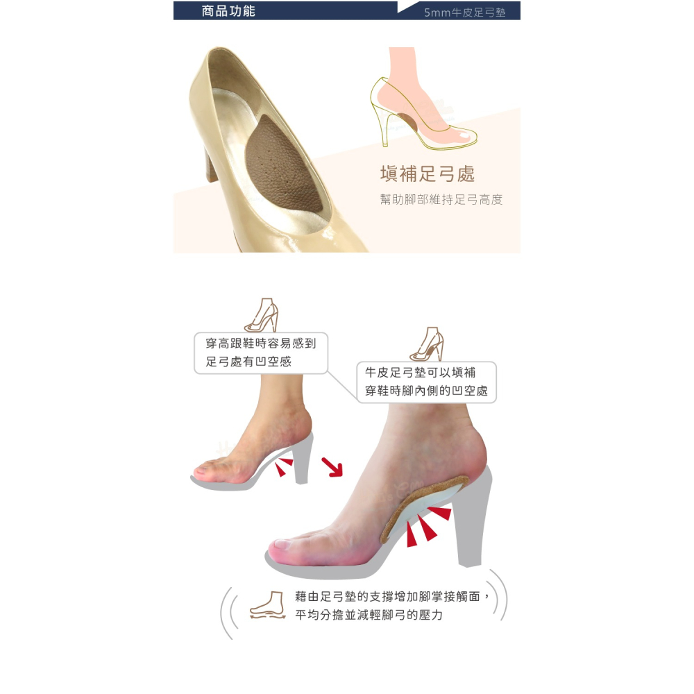糊塗鞋匠 優質鞋材 H03 5mm牛皮足弓墊 1雙 掌心墊 腳窩墊 足心墊 掌弓墊 足弓輔助墊 台灣製造-細節圖4