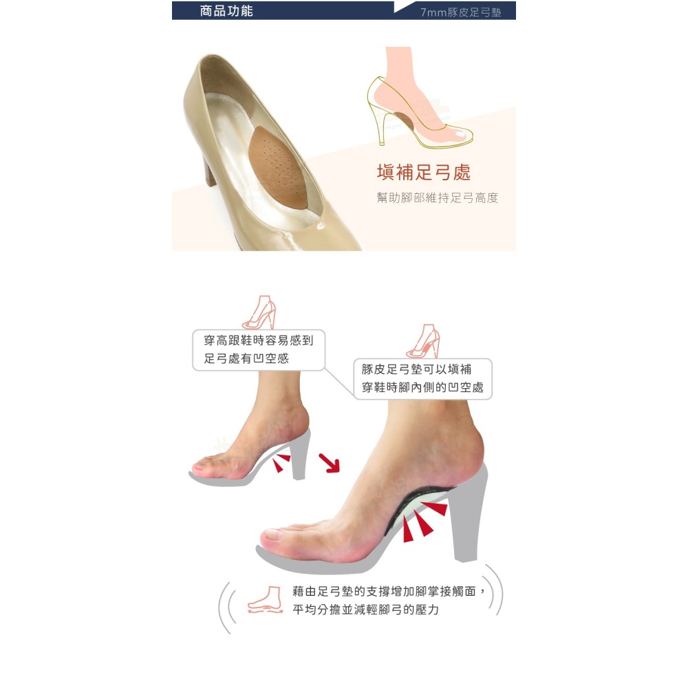 糊塗鞋匠 優質鞋材 H05 7mm豚皮足弓墊 1雙 掌心墊 腳窩墊 足心墊 掌弓墊 足弓輔助墊 台灣製造-細節圖4