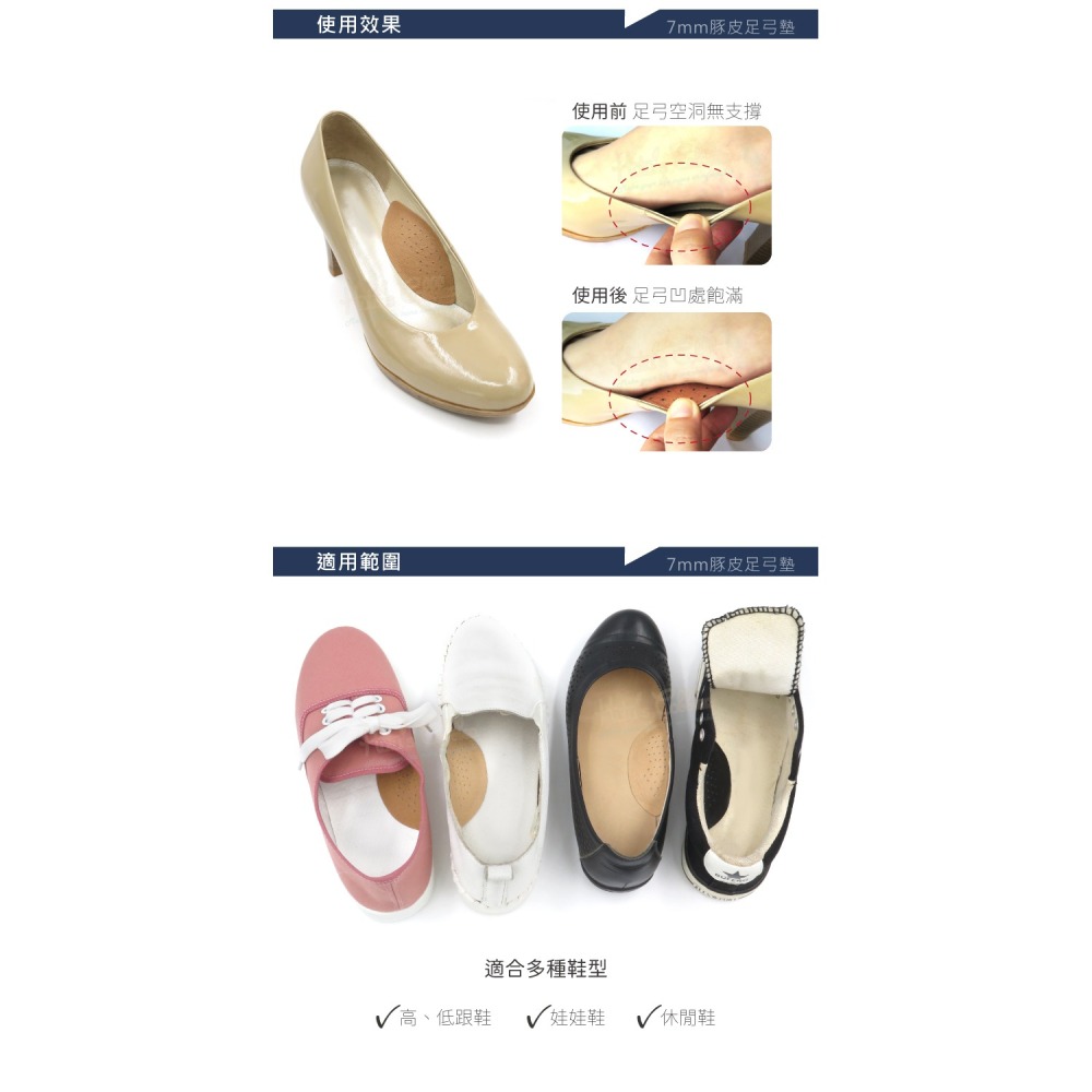 糊塗鞋匠 優質鞋材 H05 7mm豚皮足弓墊 1雙 掌心墊 腳窩墊 足心墊 掌弓墊 足弓輔助墊 台灣製造-細節圖8