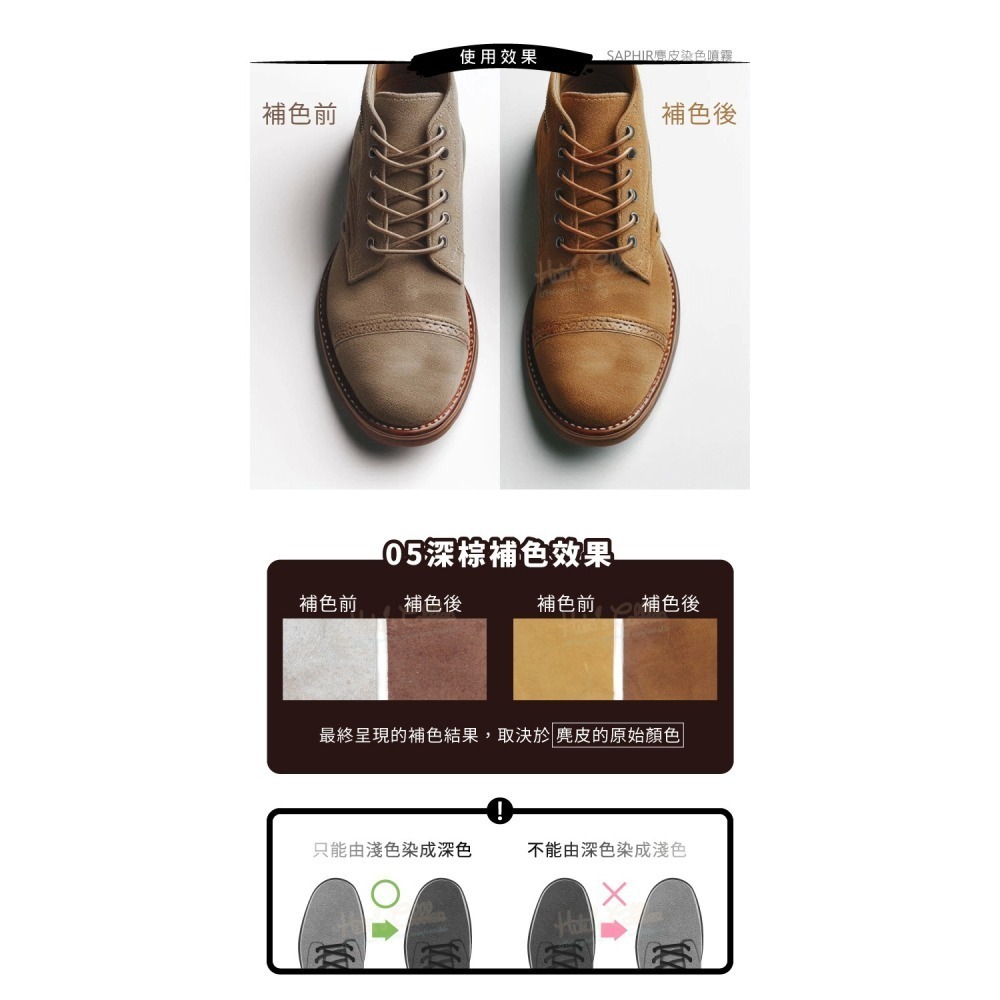 糊塗鞋匠 優質鞋材 K50 法國SAPHIR麂皮染色噴霧200ml 1瓶 麂皮噴霧染劑 麂皮補色噴霧 麂皮補色劑-細節圖6