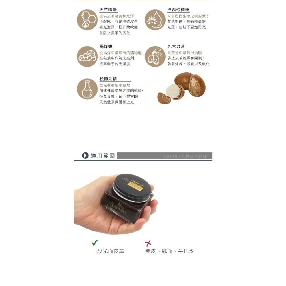 糊塗鞋匠 優質鞋材 L16 法國SAPHIR金質皮革鞋蠟75ml 1罐 補色鞋蠟 補色鞋油 皮革補色膏-細節圖7
