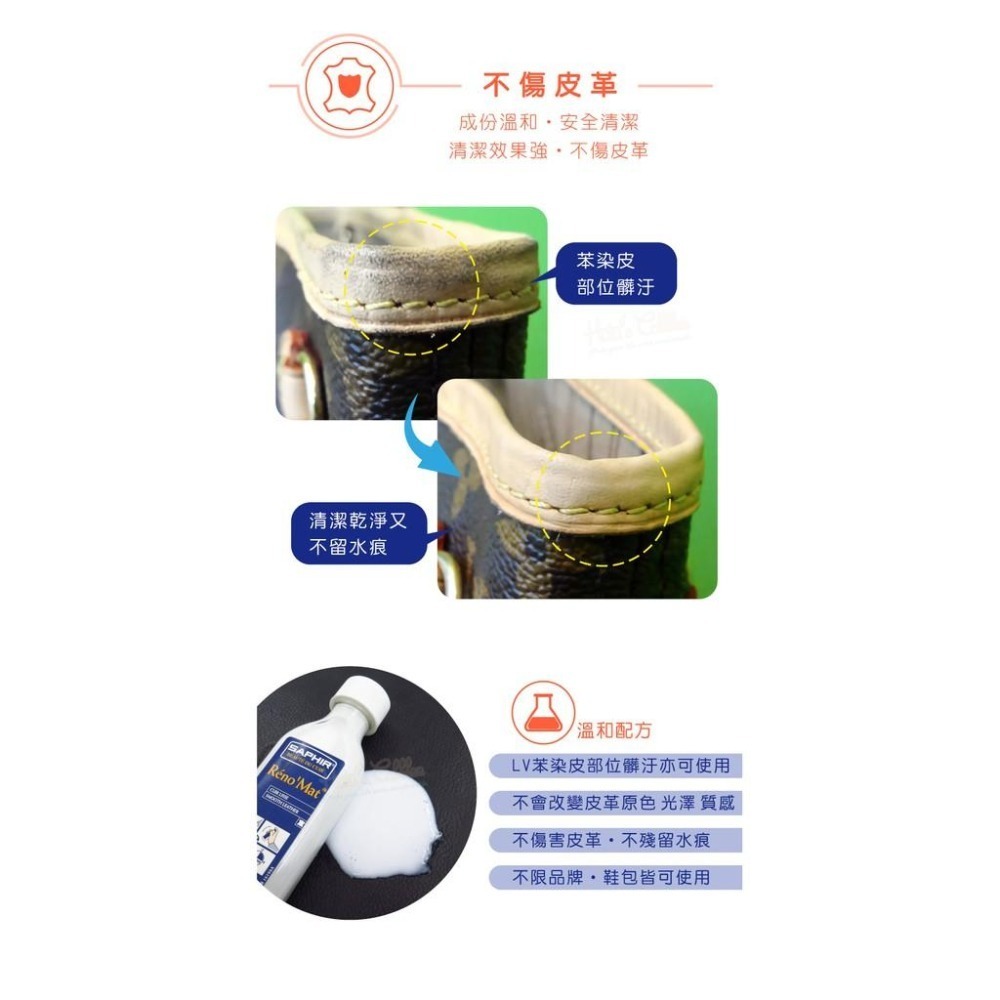 糊塗鞋匠 優質鞋材 K19 法國SAPHIR萬用皮革清潔露100ml 1瓶 萬用皮革清潔劑 皮革萬用清潔劑 精品包包清-細節圖6