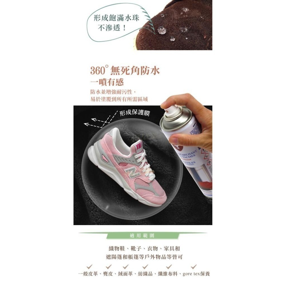 糊塗鞋匠 優質鞋材 L146 法國AVEL萬用布料防水噴霧400ml 1瓶 gore tex保養 紡織品防水噴霧-細節圖7