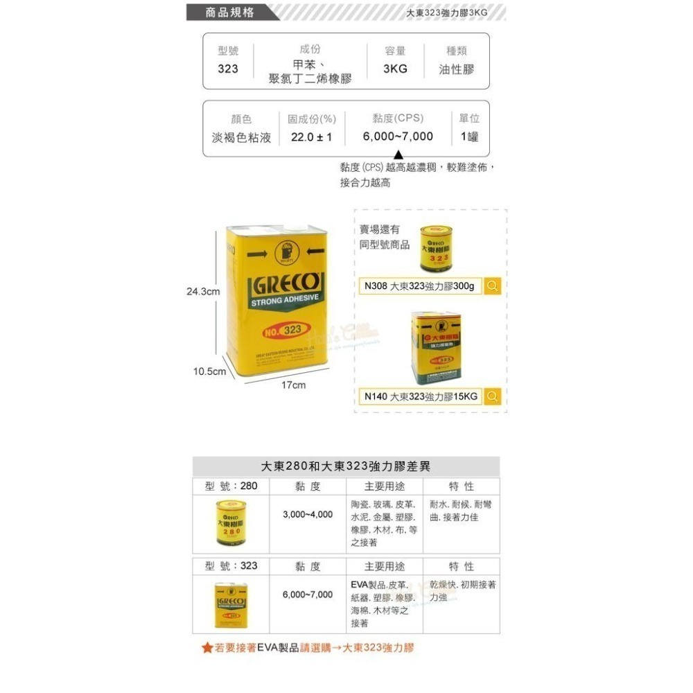 糊塗鞋匠 優質鞋材 N139 台灣製造 大東323強力膠3KG 1罐 大東樹脂 黃糊 強力膠 油性膠 萬能接著劑-細節圖4