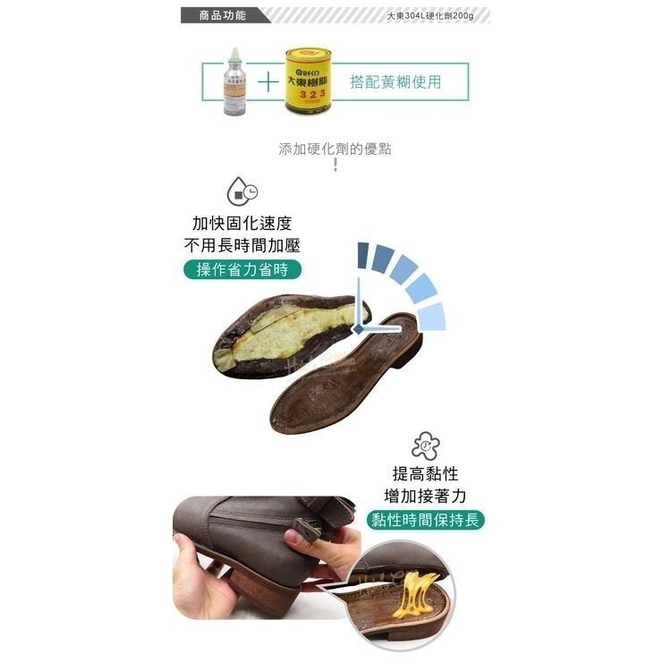 糊塗鞋匠 優質鞋材 N167 台灣製造 大東304L硬化劑200g 1瓶  固化劑 熟化劑 變定劑 強力膠硬化劑 黃糊-細節圖5